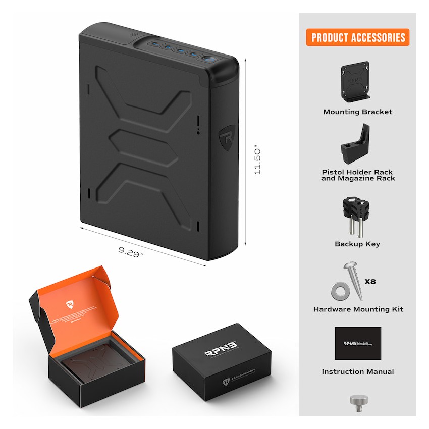 Biometric Handgun Safe with Quick Access Sliding Door, Bedside Mounted Pistol Safe-RPNB RP2007