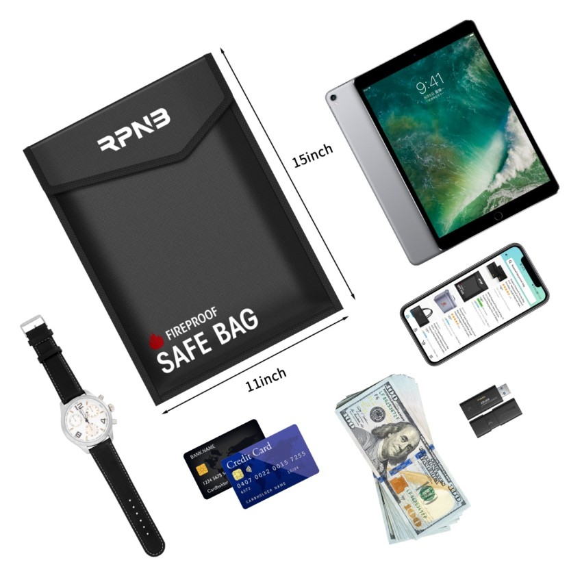 Fireproof Document Bag With Non-Itchy Silicone Coated, 15 ×11 Inches