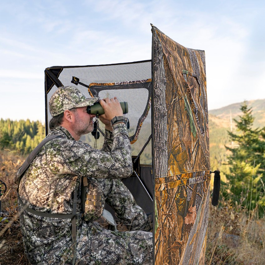 RPNB Hunting Blind, Two-Panel Easy Setup Ground Hunting Blinds, One-Way See-Through Dual Hub Stakeout Hunting Screen