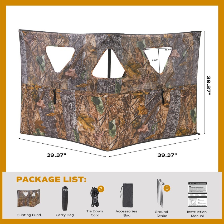 RPNB Hunting Blind, Two-Panel Easy Setup Ground Hunting Blinds, One-Way See-Through Dual Hub Stakeout Hunting Screen