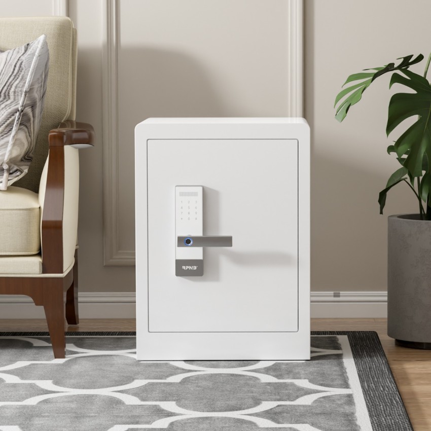 White Fingerprint Home Safe With Touchscreen Keypad, Deluxe Nightstand Safe, 2.8 Cubic Feet, RPNB RPHS60W