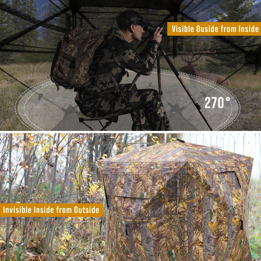RPNB Hunting Blind One-Way 270 Degree See Through, 2-3 Person Portable Pop-Up Ground Blinds for Deer & Turkey Hunting