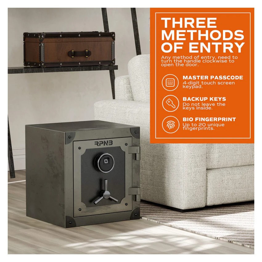 RPNB Large Home Fingerprint Retro Style Biometric Safe Box with Jewelry Drawer, 1.68 cuft-RPFV45