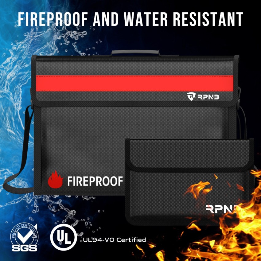 RPNB Large Fireproof Document Bag (2000F°), Non-Itchy Silicone Coated Fiberglass Fire and Water Safe Bag, 1 Free Money Bag