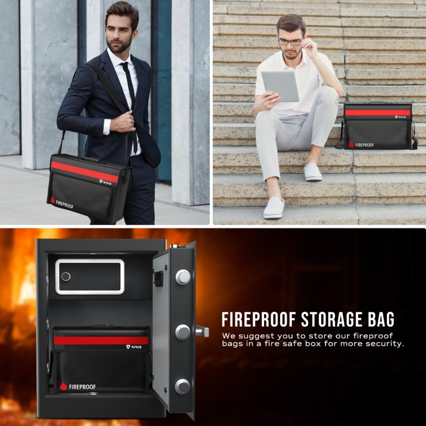 RPNB Large Fireproof Document Bag (2000F°), Non-Itchy Silicone Coated Fiberglass Fire and Water Safe Bag, 1 Free Money Bag