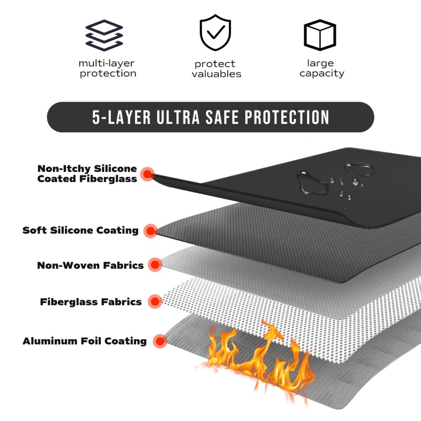 RPNB Large Fireproof Document Bag (2000F°), Non-Itchy Silicone Coated Fiberglass Fire and Water Safe Bag, 1 Free Money Bag