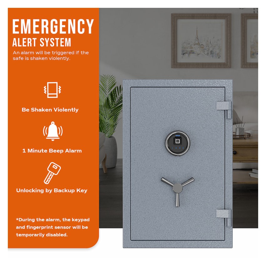 Grey Large Fireproof Safe with Fingerprint Sensor, Biometric Home Safe, 2.12 Cubic Feet, RPNB
