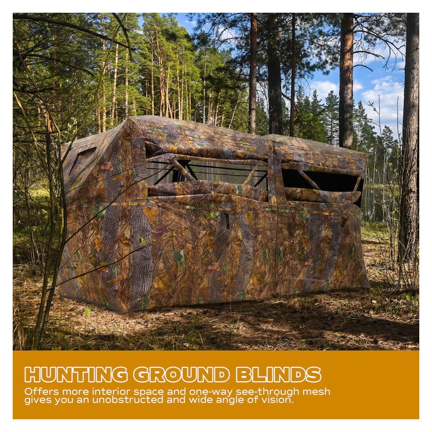 RPNB Huntuing Ground Blind, One-Way See-Through Side-By-Side 4-6 Person Hunting Blind, Two Pop-Up Camouflage Hunting Tents with Noise-Free Windows