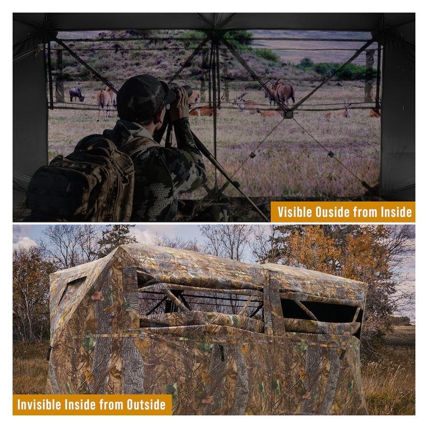 RPNB Huntuing Ground Blind, One-Way See-Through Side-By-Side 4-6 Person Hunting Blind, Two Pop-Up Camouflage Hunting Tents with Noise-Free Windows