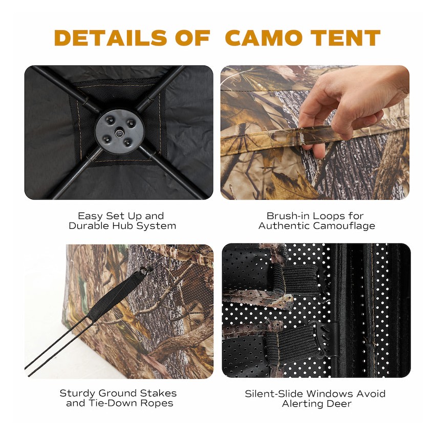 RPNB Huntuing Ground Blind, One-Way See-Through Side-By-Side 4-6 Person Hunting Blind, Two Pop-Up Camouflage Hunting Tents with Noise-Free Windows