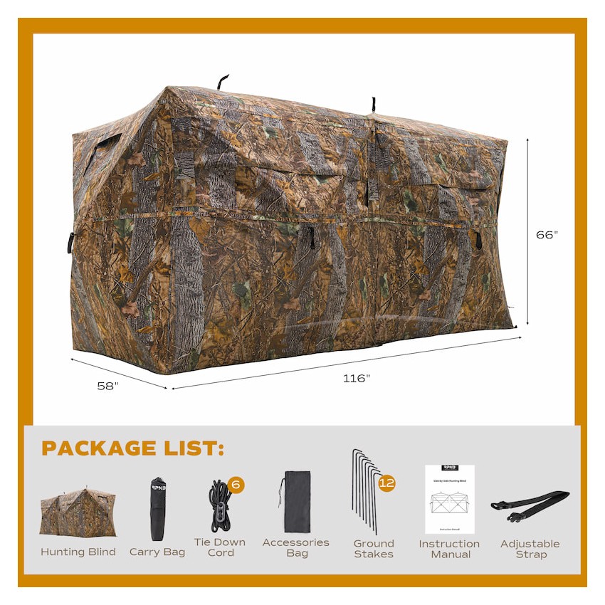 RPNB Huntuing Ground Blind, One-Way See-Through Side-By-Side 4-6 Person Hunting Blind, Two Pop-Up Camouflage Hunting Tents with Noise-Free Windows