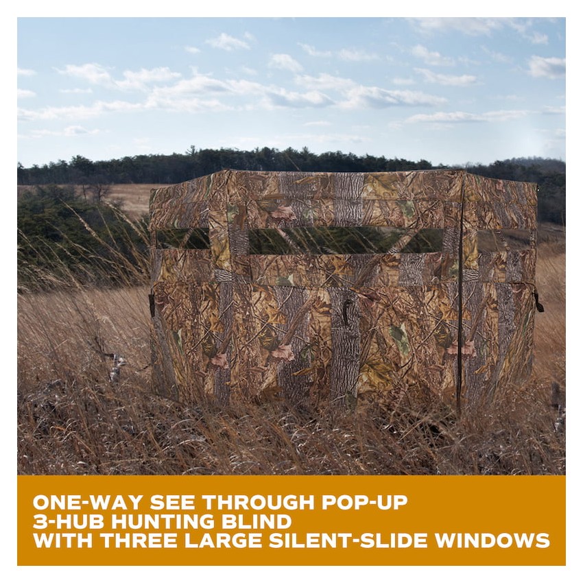 RPNB 3-Hub Easy Setup Camouflage Ground Hunting Blinds, Pop-Up One-Way See-Through Dual Hub Stakeout Hunting Screen