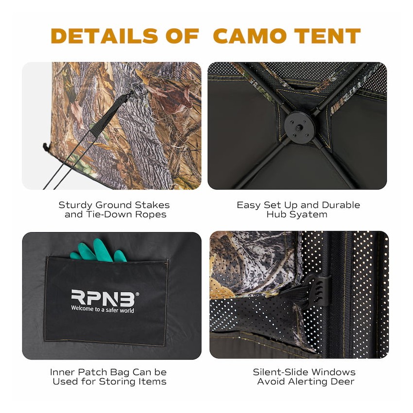RPNB 3-Hub Easy Setup Camouflage Ground Hunting Blinds, Pop-Up One-Way See-Through Dual Hub Stakeout Hunting Screen