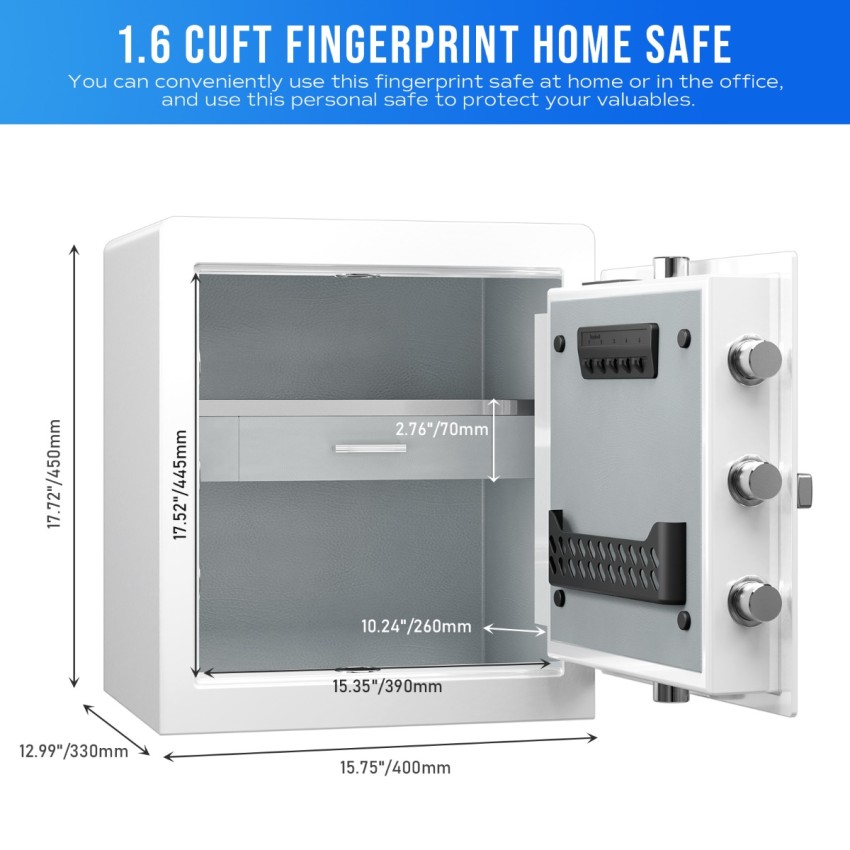 White Fingerprint Home Safe With LED Light Internal, Luxury Closet Safe, 1.6 Cubic Feet, RPNB RPHS45W